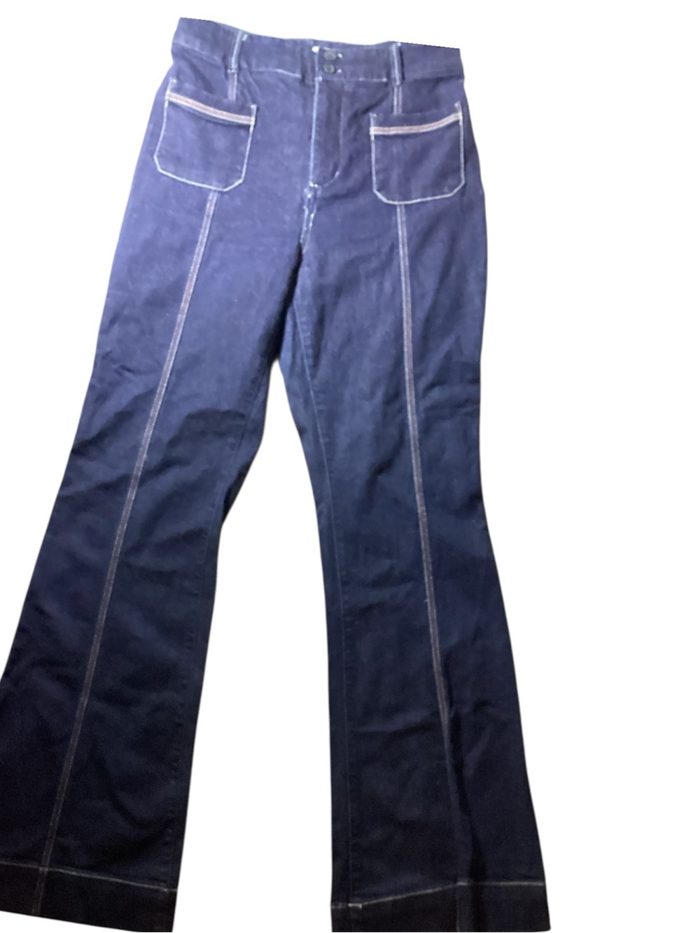 Anthropologie Navy Wide-Leg High-Rise Jeans with Contrast Topstitching
